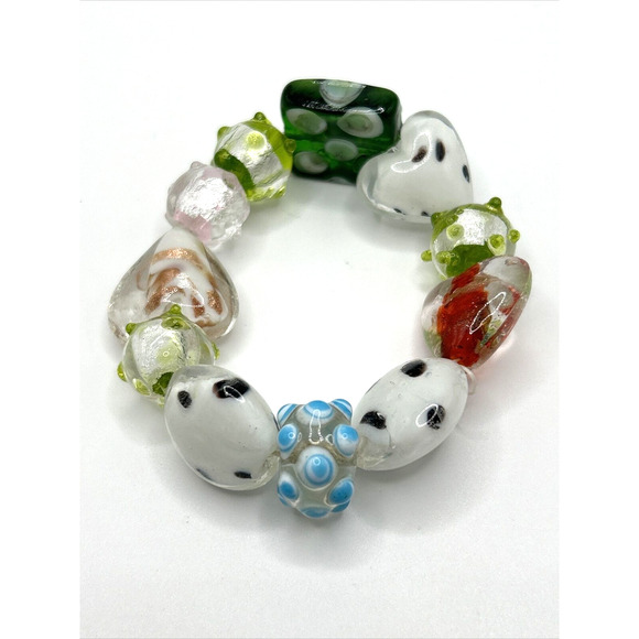 Art Glass Beads Multicolored Stretch Womens Bracelets Lot of 3 Fashion - Picture 3 of 13